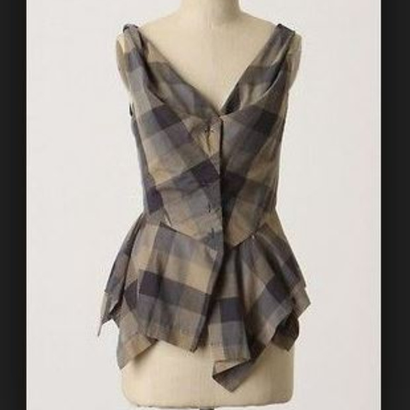Anthropologie Tops - Anthropologie Plaid Peplum Top - Gray and Tan❤️